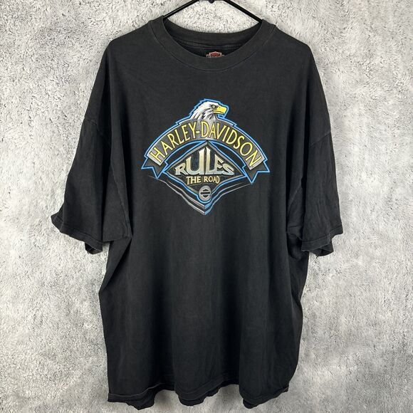 Vintage 1997 Harley Davidson Rules The Road Black Size 3XL XXXL Biker - Picture 1 of 7